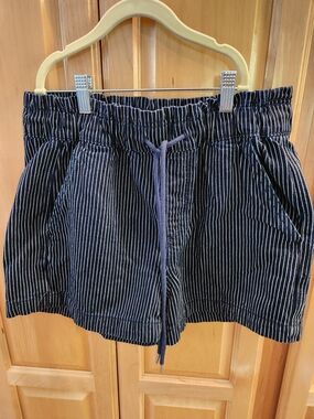 LOFT Navy and White Pinstripe High-Waist Drawstring Shorts